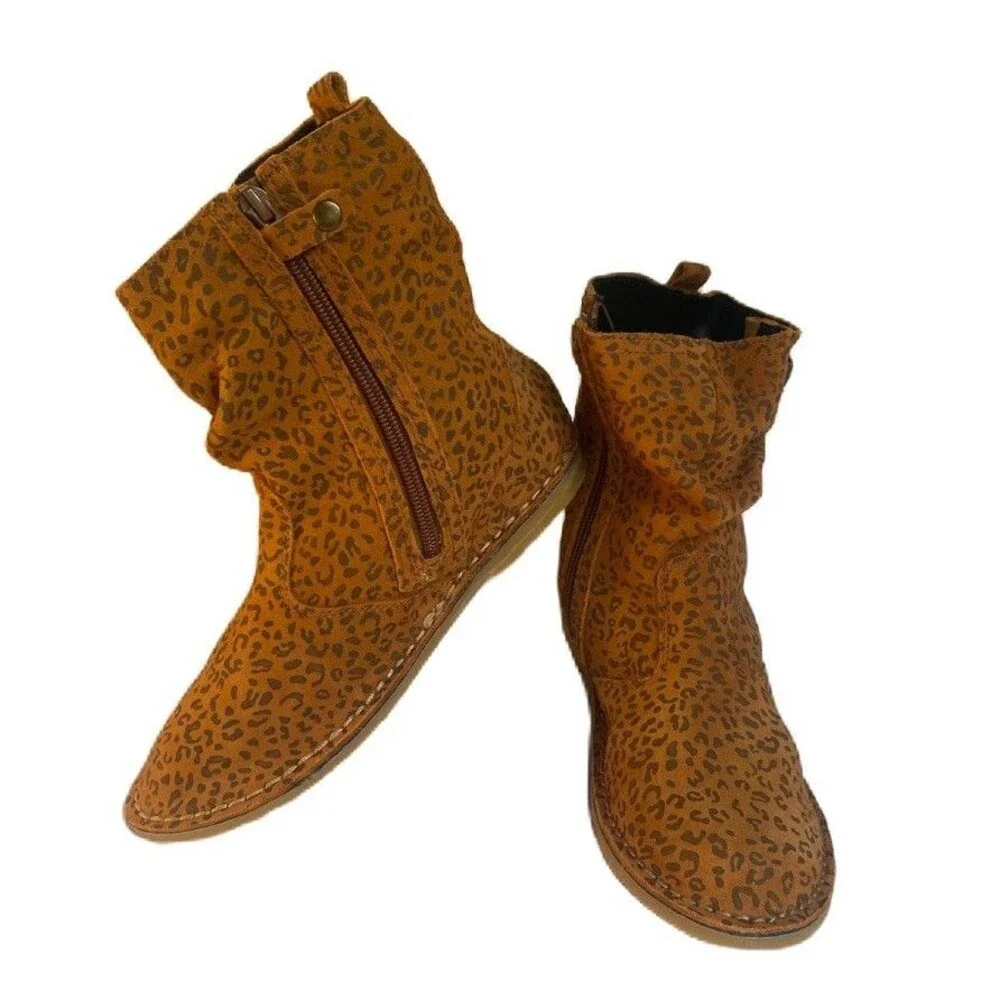 Naturino Italian Big Kids LEOPARD Leather Boots Ankle Garnet Slouch SZ 34 /2.5-3